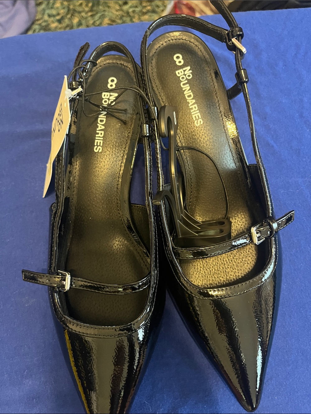 No Boundaries Black Patent Pointed-Toe Slingback Heels